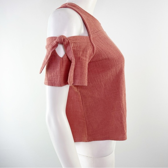 Madewell Coral Pink Short Cold Shoulder Sleeve Blouse Top Size XS - Picture 6 of 8